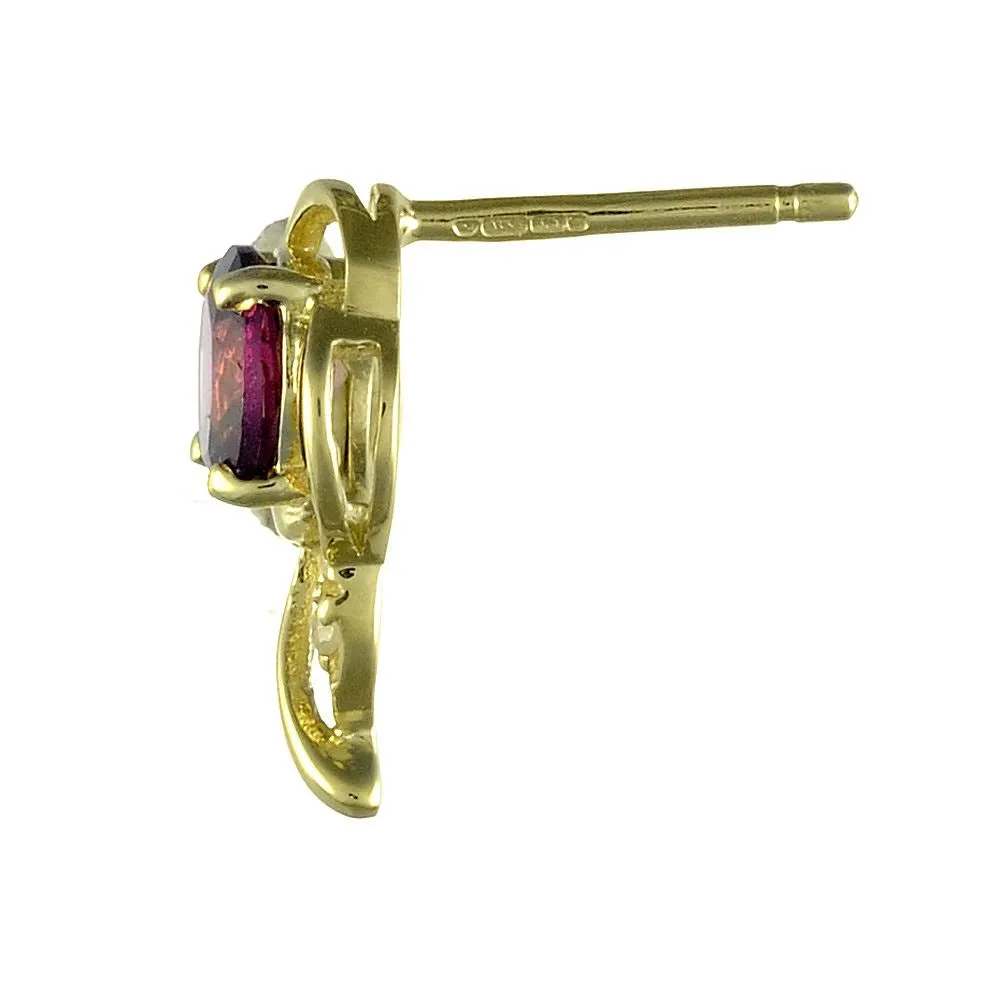 Gelb 9ct Gold 1.00ct Natürlich Rhodolith & 1pt Diamant Ohrstecker