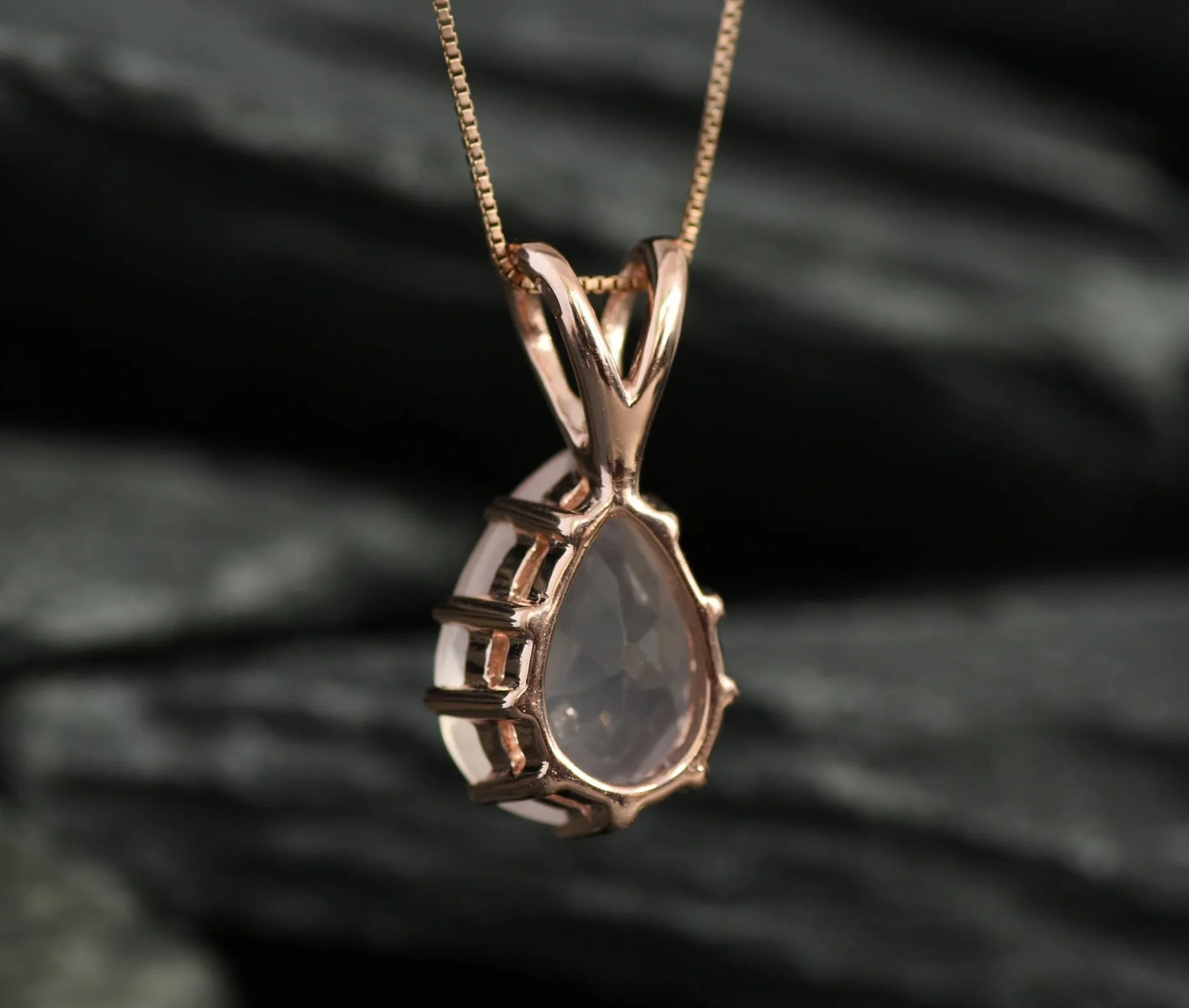Gold Rose Quartz Pendant - Pink Teardrop Necklace - Vintage Rose Quartz Necklace