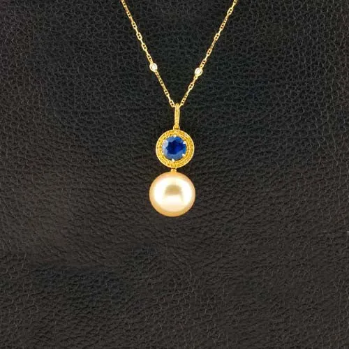 Golden Pearl, Sapphire & Diamond Pendant