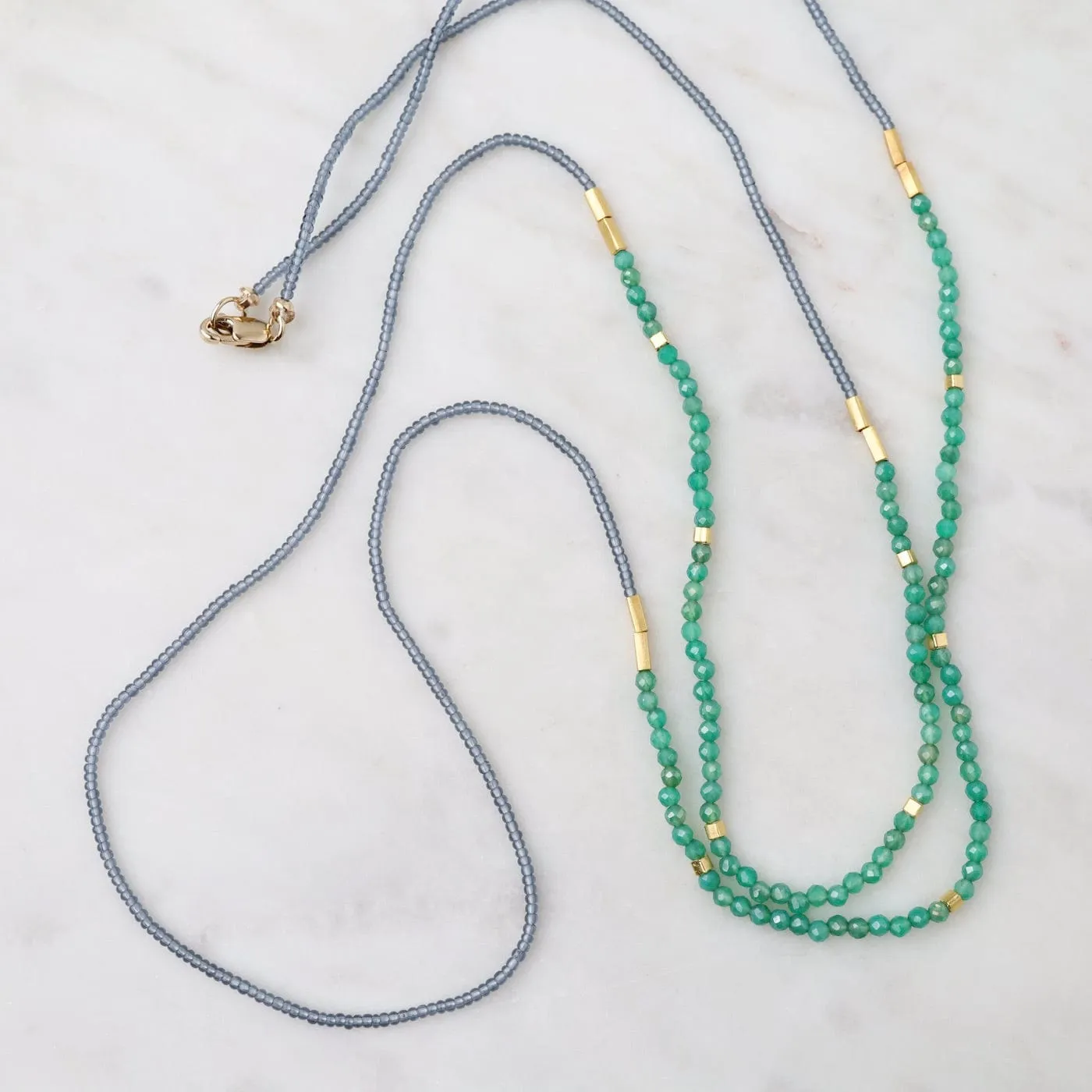 Grey, Green Onyx & Gold Vermeil Beaded Necklace