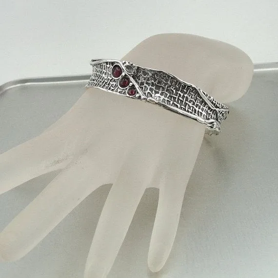 Hadar Handcrafted Artistic Solid Silver Garnet Bracelet January Birthstone Jewelry Gift for Her