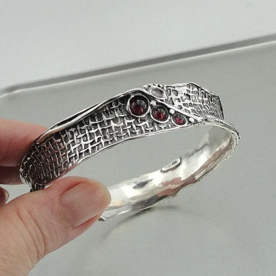 Hadar Handcrafted Artistic Solid Silver Garnet Bracelet January Birthstone Jewelry Gift for Her