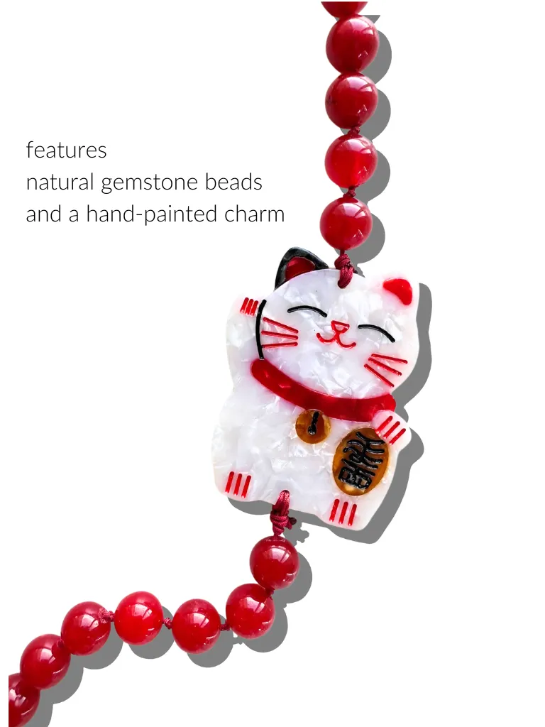Hand-painted Lucky Cat Gemstone Bracelet Phone Chain