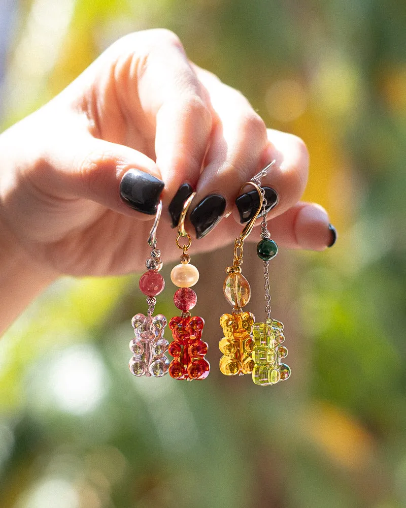 Love Bear Gold Earrings - Rose Quartz