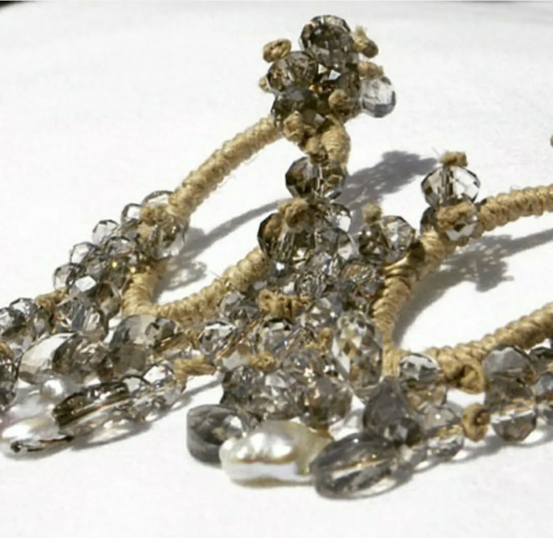 Mela smoky quartz and pearl chandelier earrings