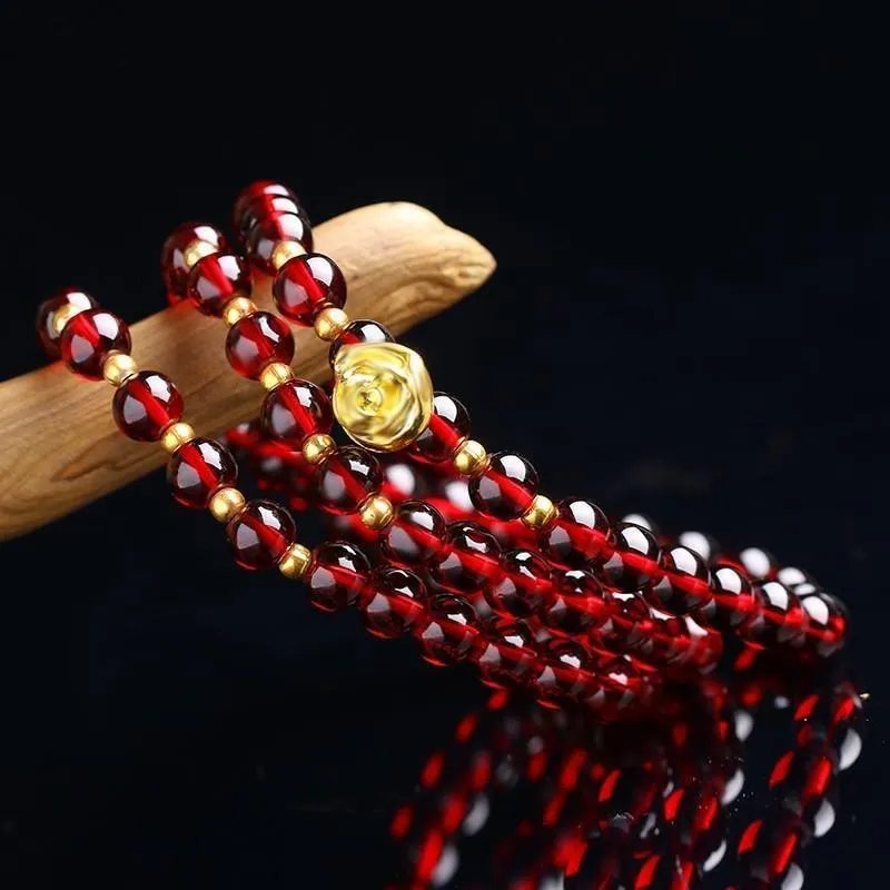 Natural Red Garnet Gold Rose Healing Bracelet