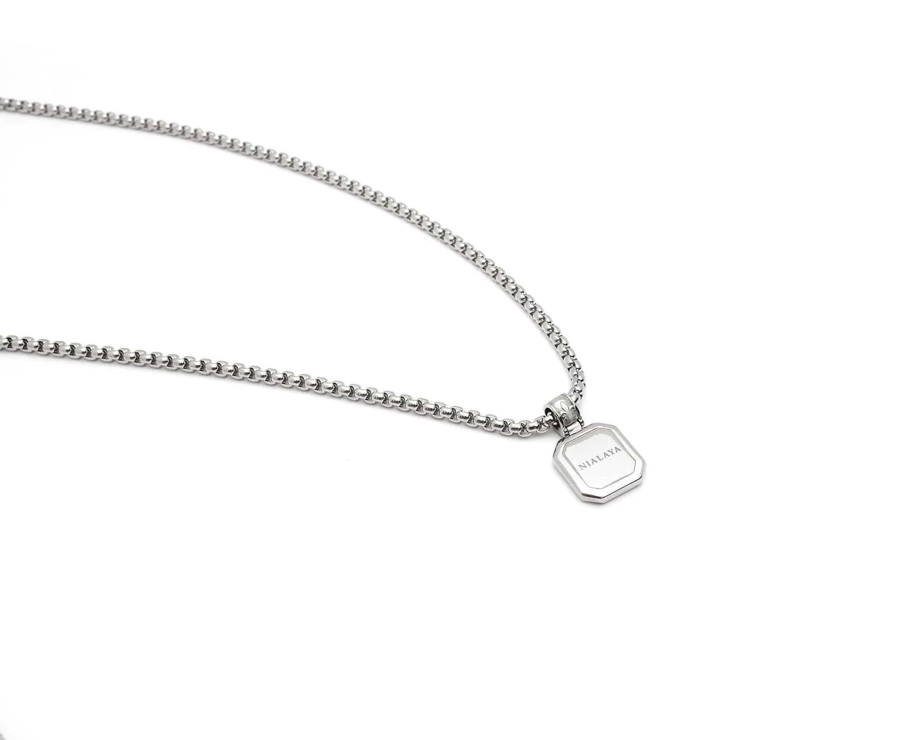 Nialaya Silver Necklace with Square Matte Onyx Pendant