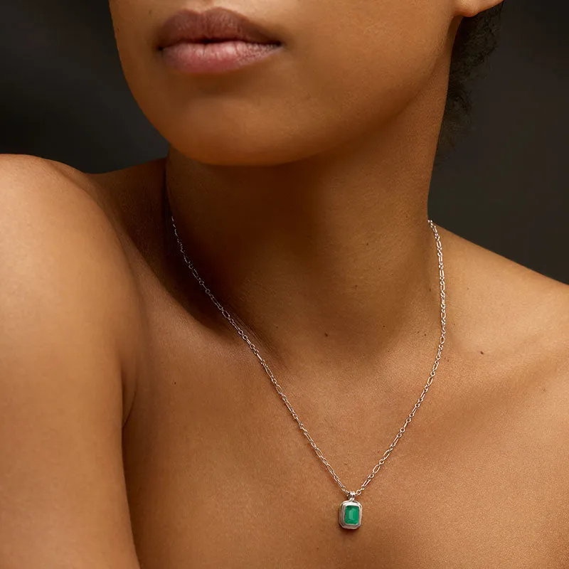 Petra Necklace, Green Onyx, Silver