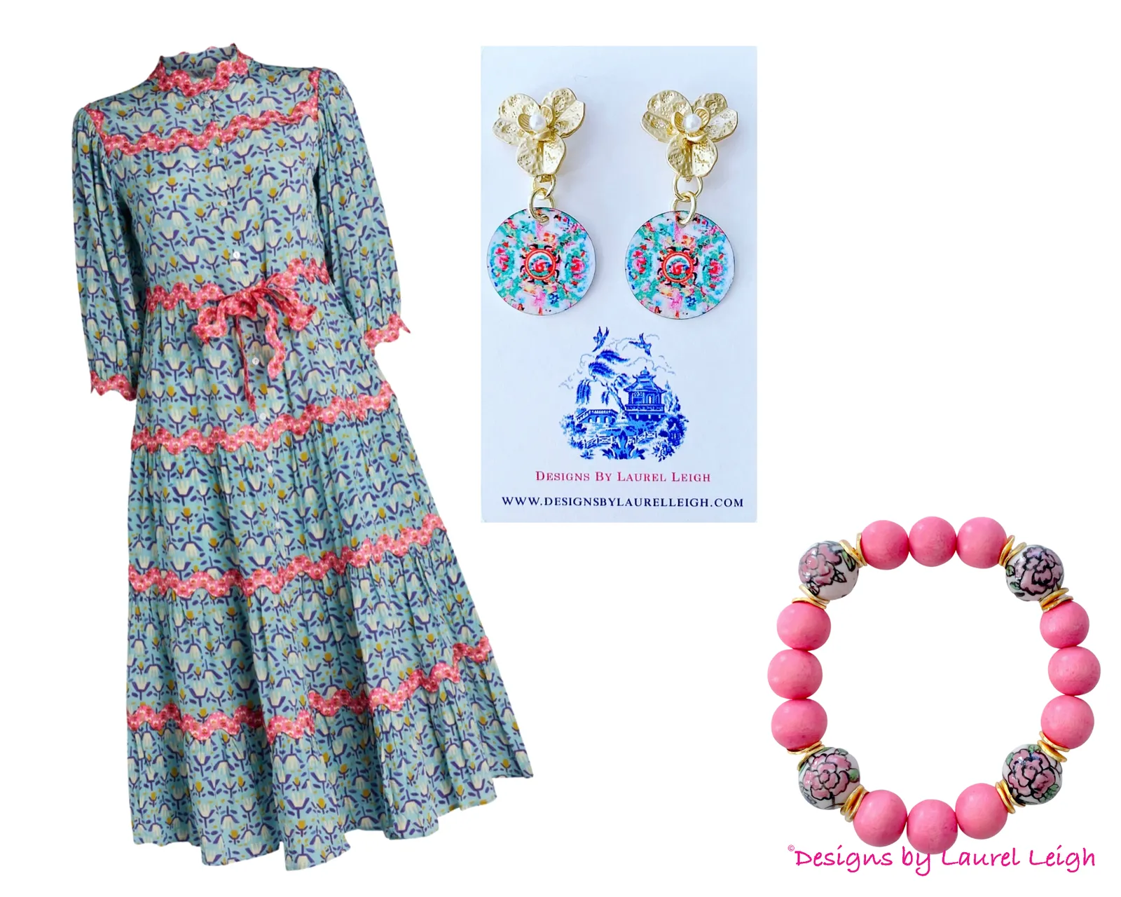 Pink Chinoiserie Peony Bracelet - Style 2