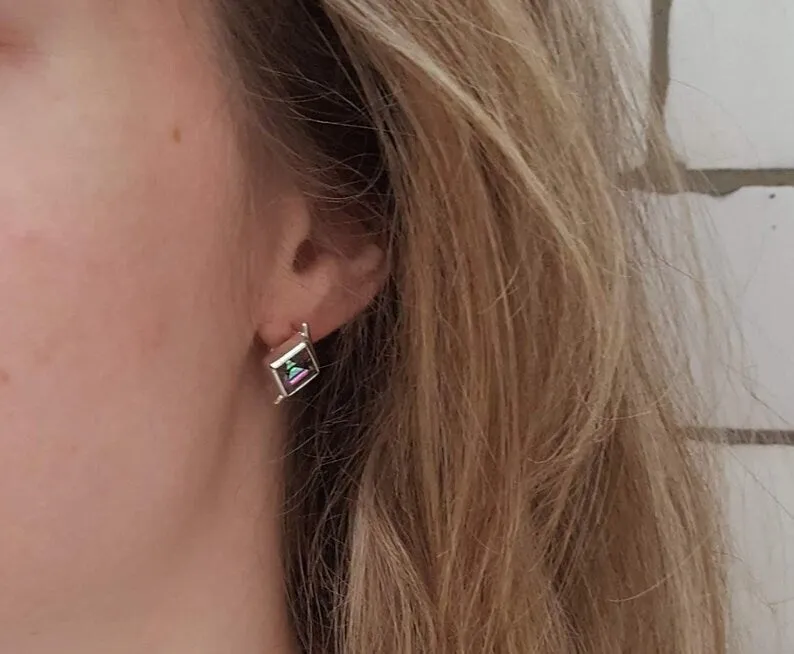 Pink Square Earrings - Natural Rose Quartz Earrings - Vintage Classic Earrings