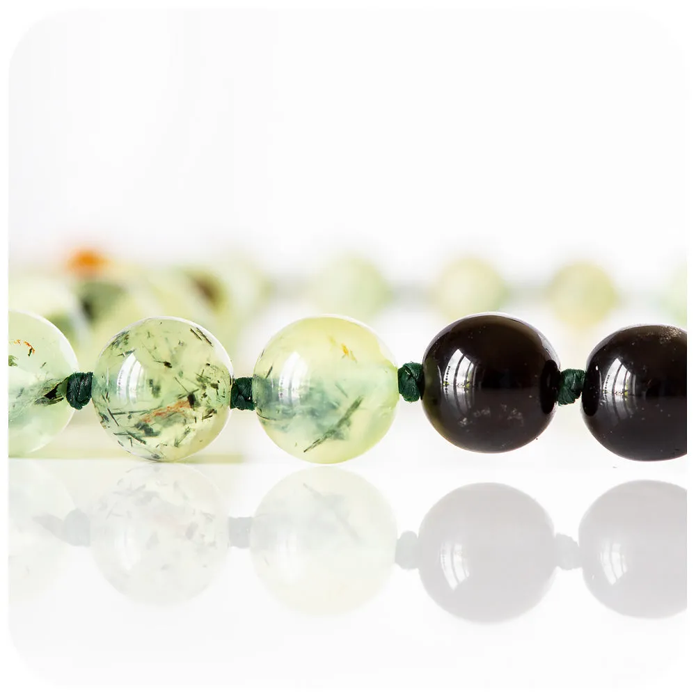 Prehnite and Onyx Bead Necklace with Silver Detail
