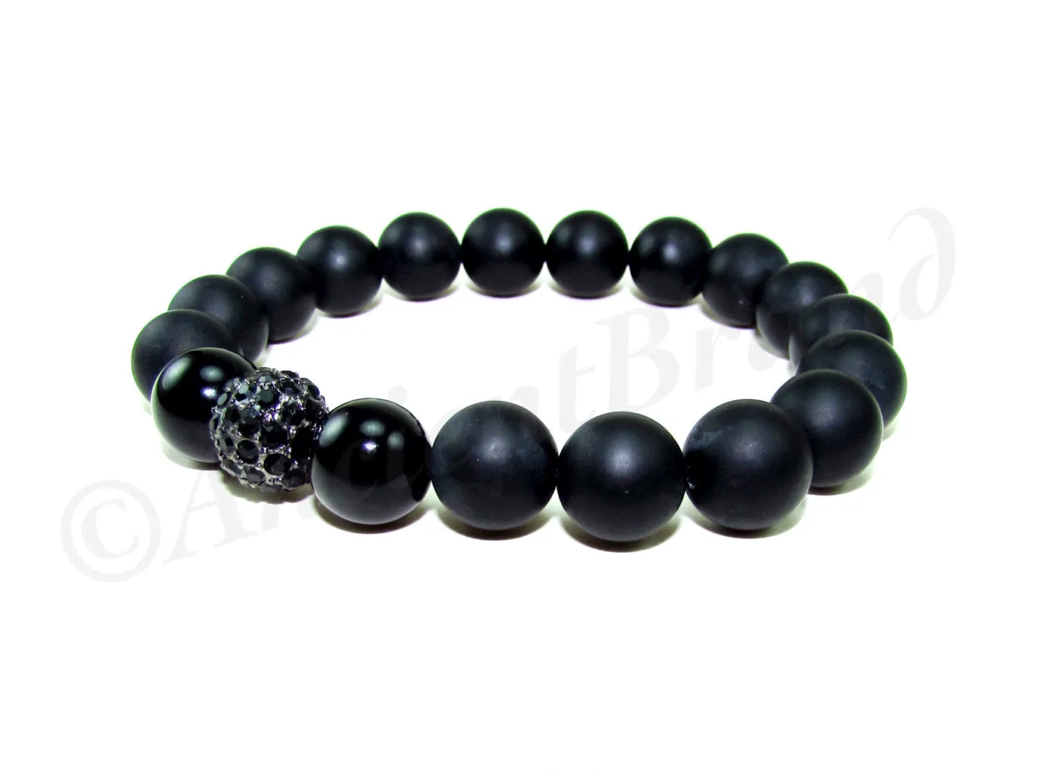 Raven Men's Black Matte Onyx Beaded Bracelet