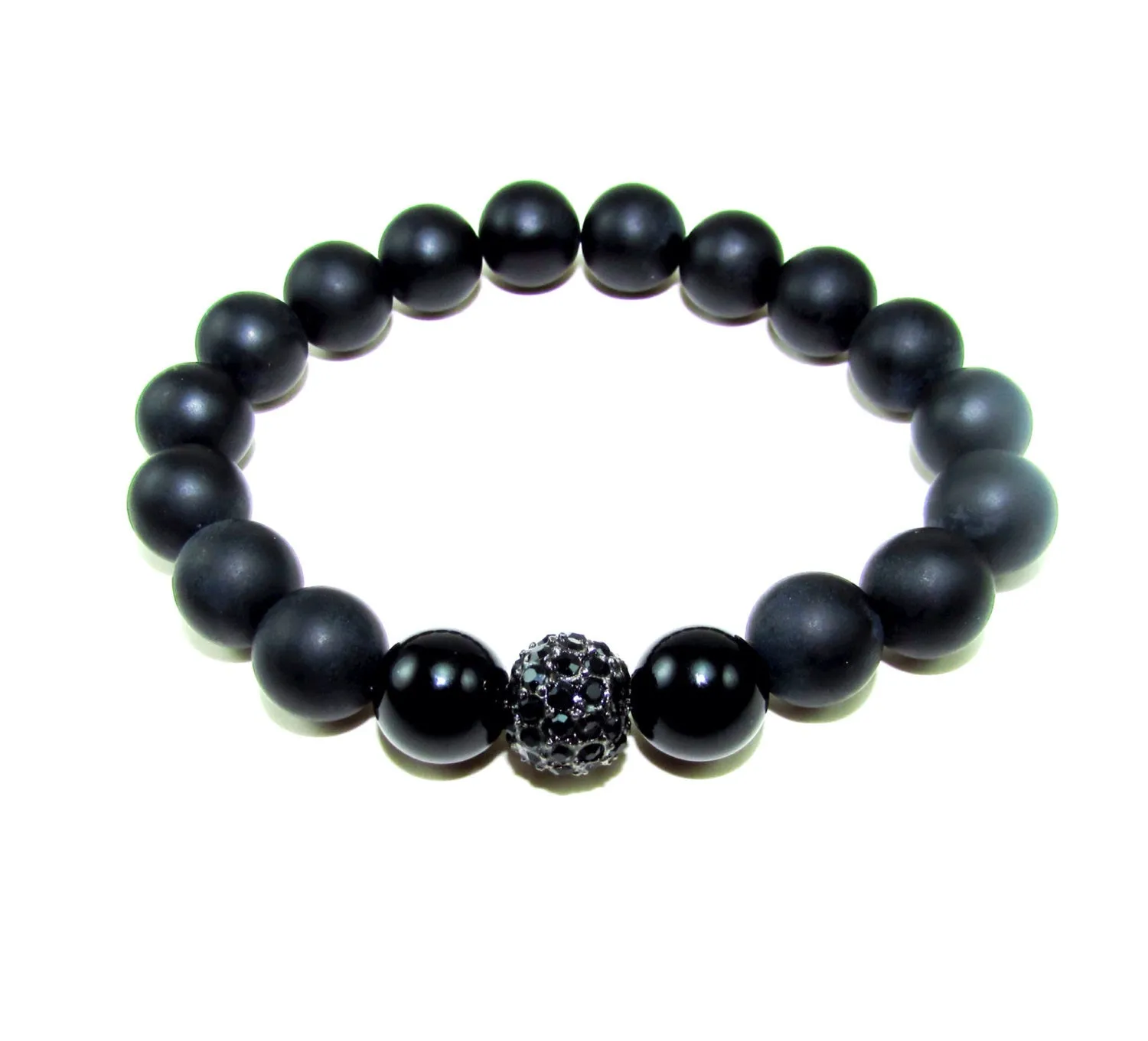Raven Men's Black Matte Onyx Beaded Bracelet