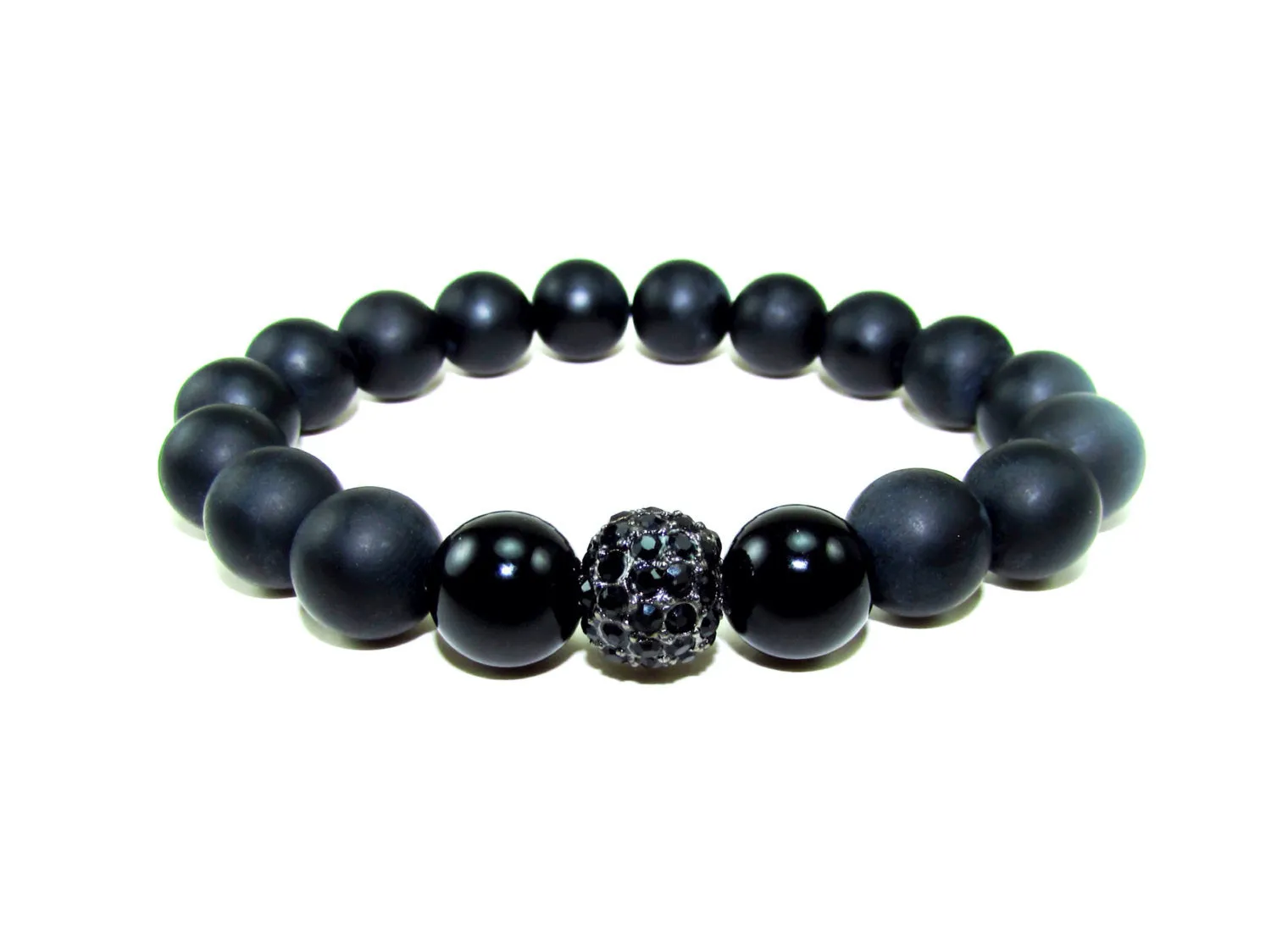 Raven Men's Black Matte Onyx Beaded Bracelet