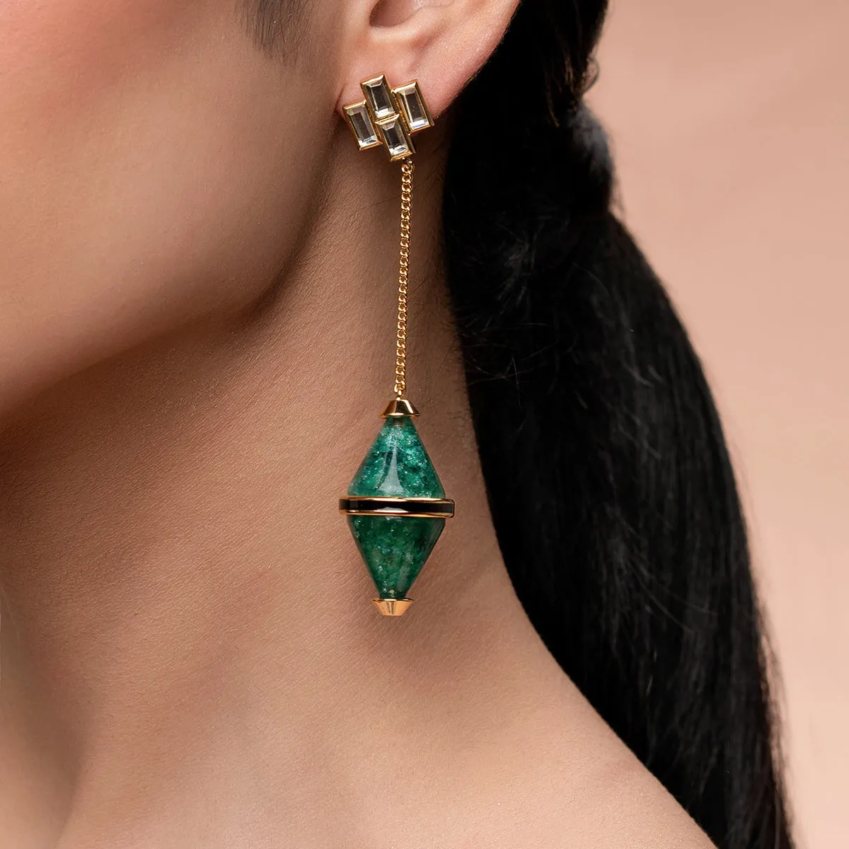 Razia Green Quartz Mirror Drop Earrings