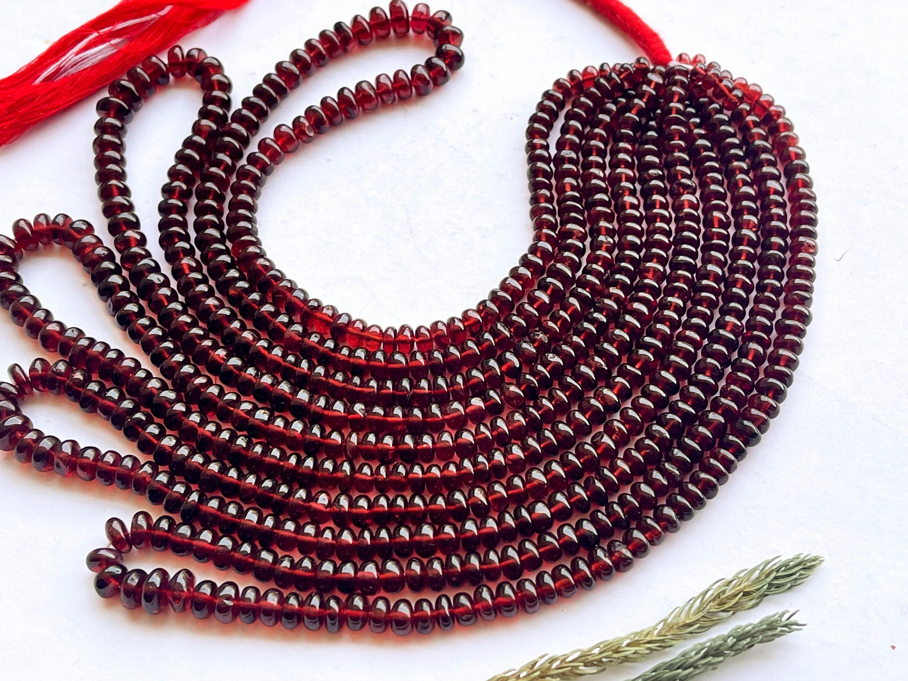 Red Mozambique Garnet Smooth Rondelle Shape Beads