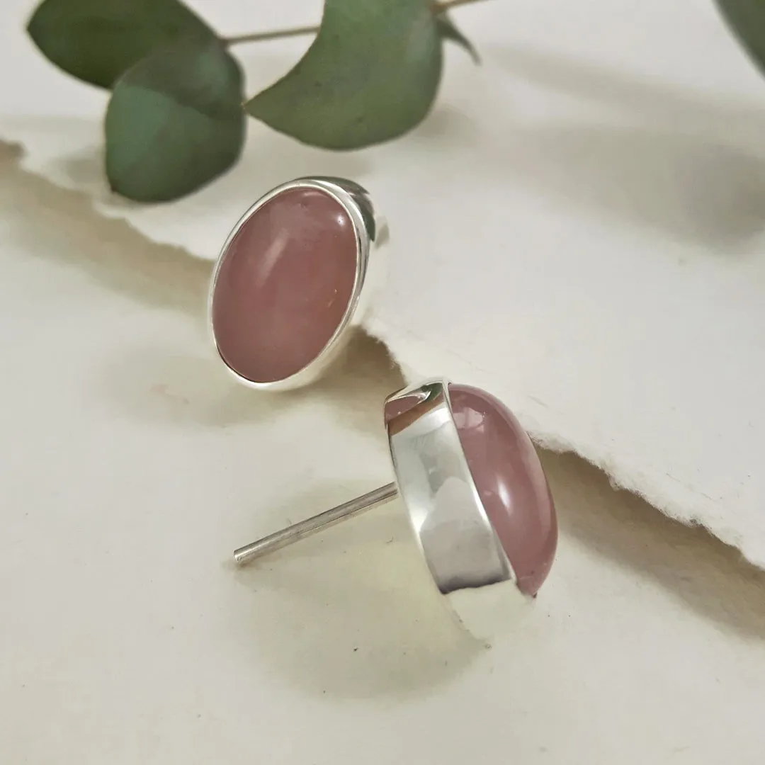 Rose Quartz Large Stud Earrings