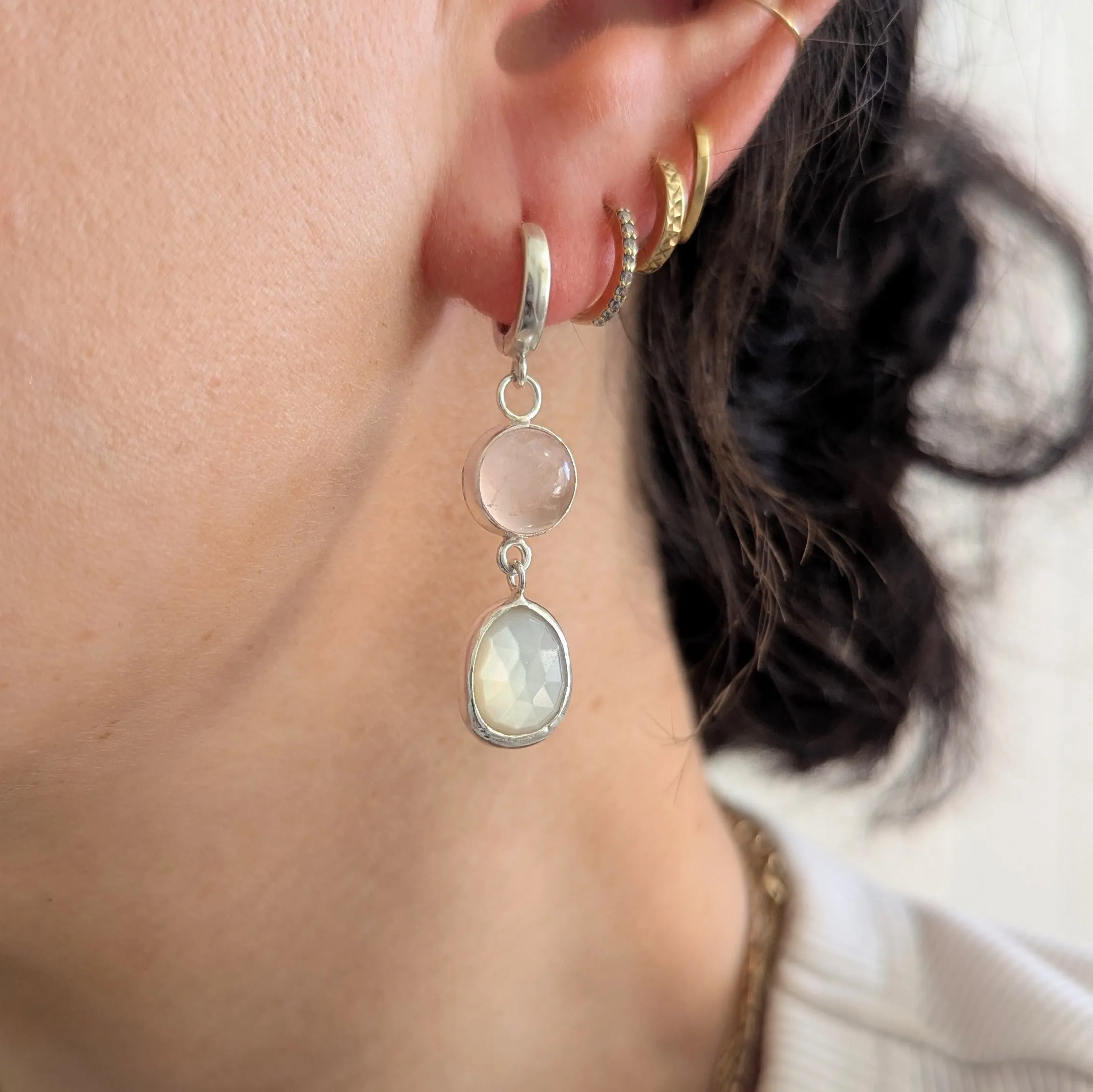 Rose quartzes and mother of pearl earrings