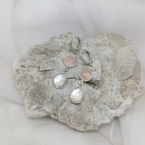 Rose quartzes and mother of pearl earrings
