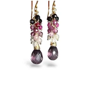 RUBY SAPPHIRE CASCADE & KUNZITE PINK QUARTZ EARRINGS