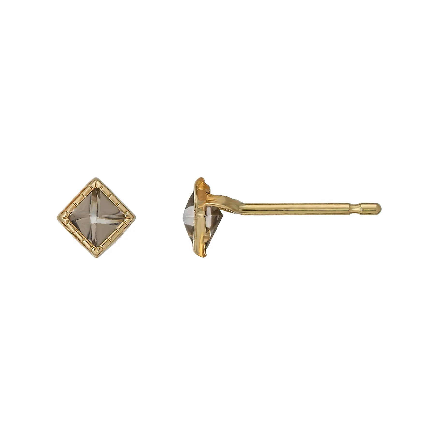 [Second Earrings] 18K Yellow Gold Smoky Quartz Pyramidal Cut Earrings