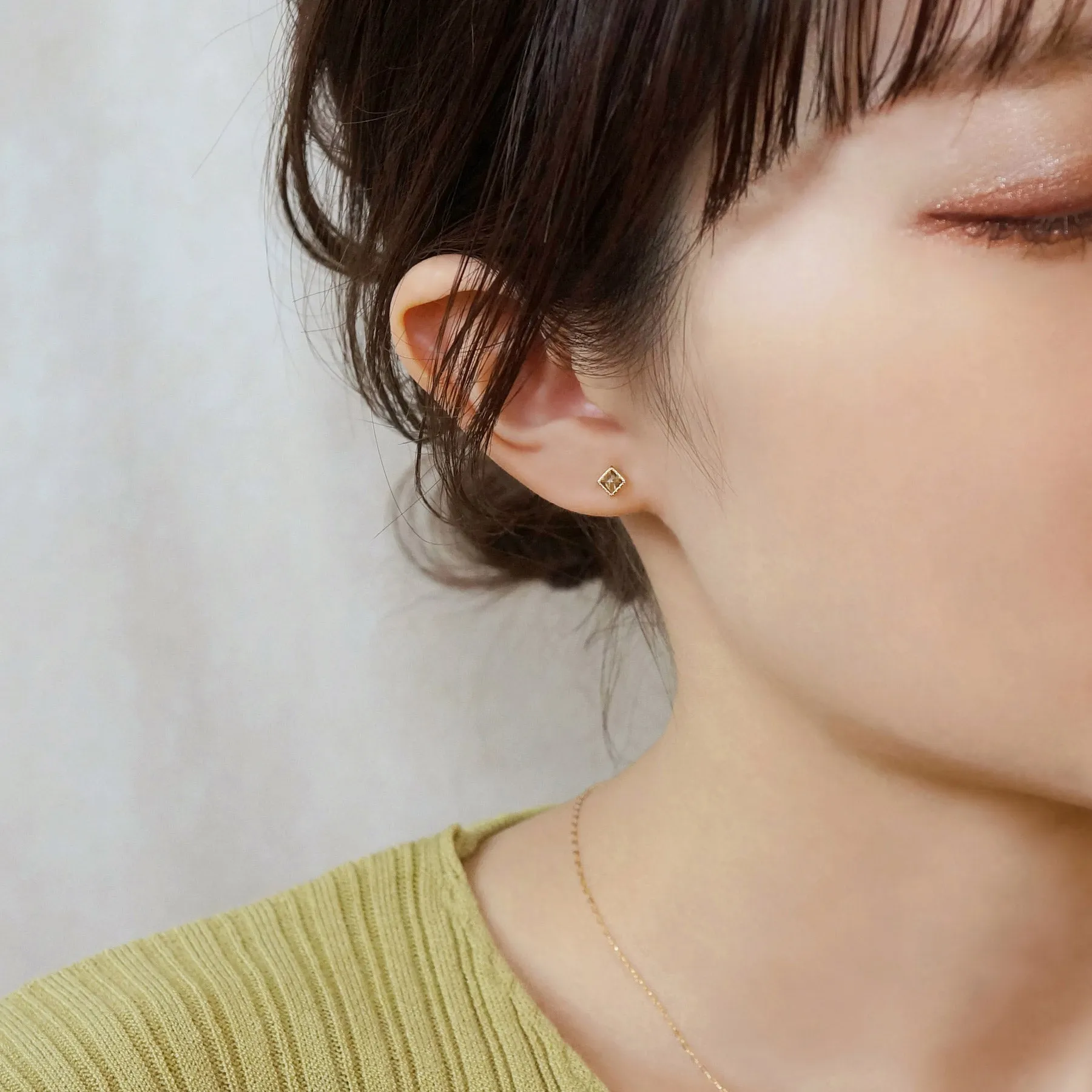 [Second Earrings] 18K Yellow Gold Smoky Quartz Pyramidal Cut Earrings