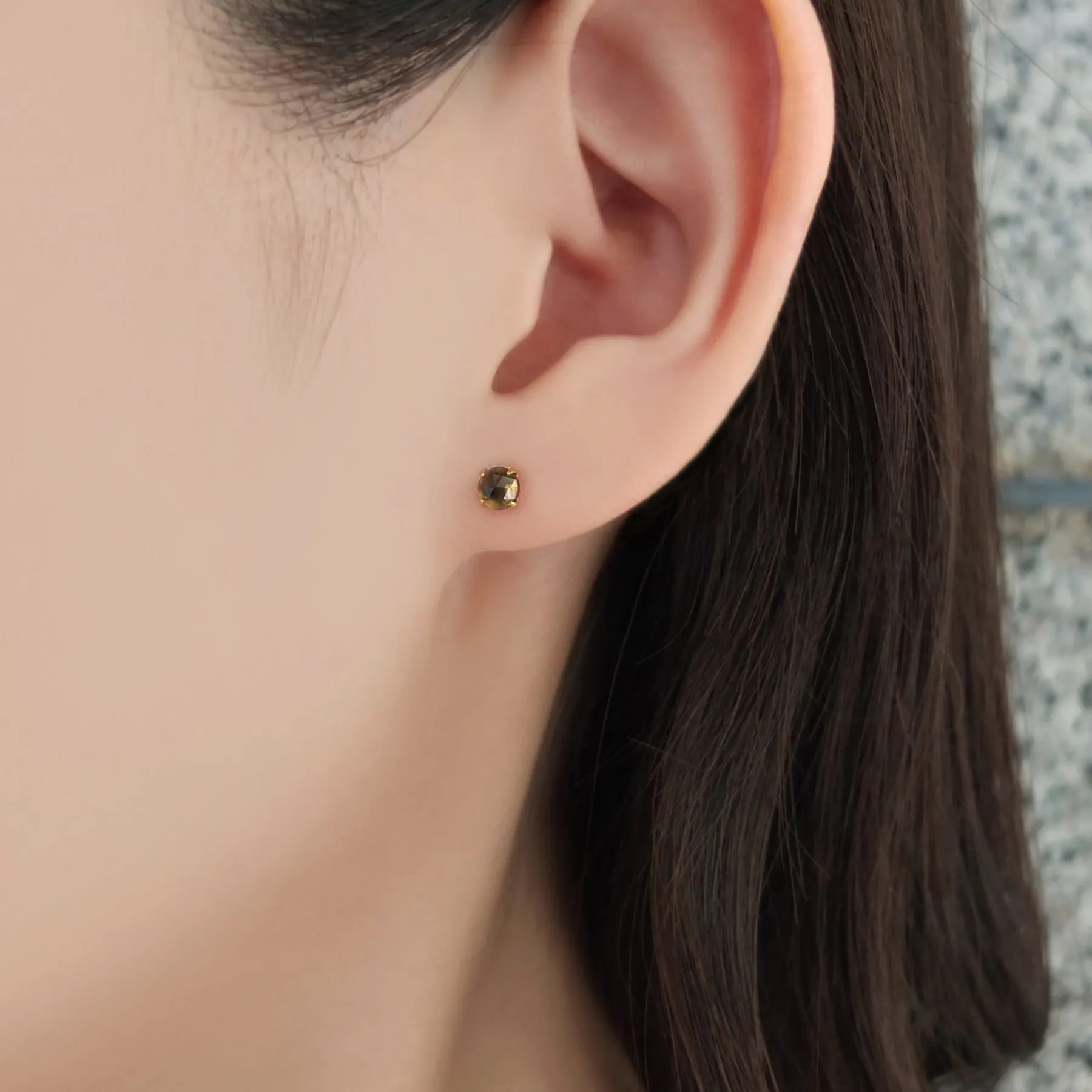 [Second Earrings] 18K Yellow Gold Smoky Quartz Rose Cut Earrings