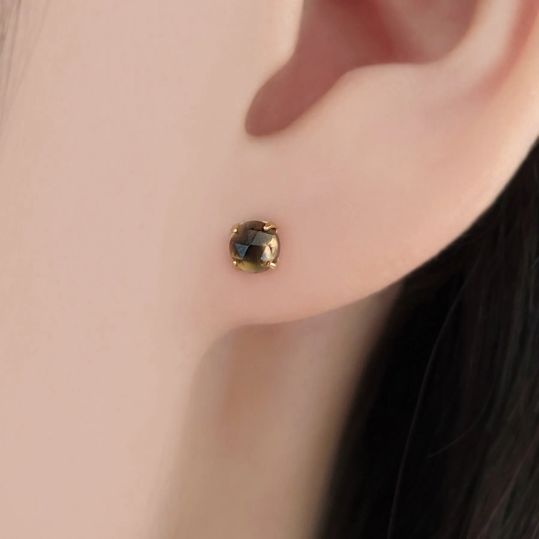 [Second Earrings] 18K Yellow Gold Smoky Quartz Rose Cut Earrings