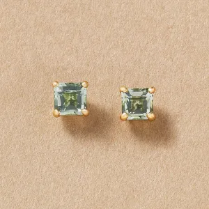 [Second Earrings] 18K Yellow Gold Square Chess Cut Earrings