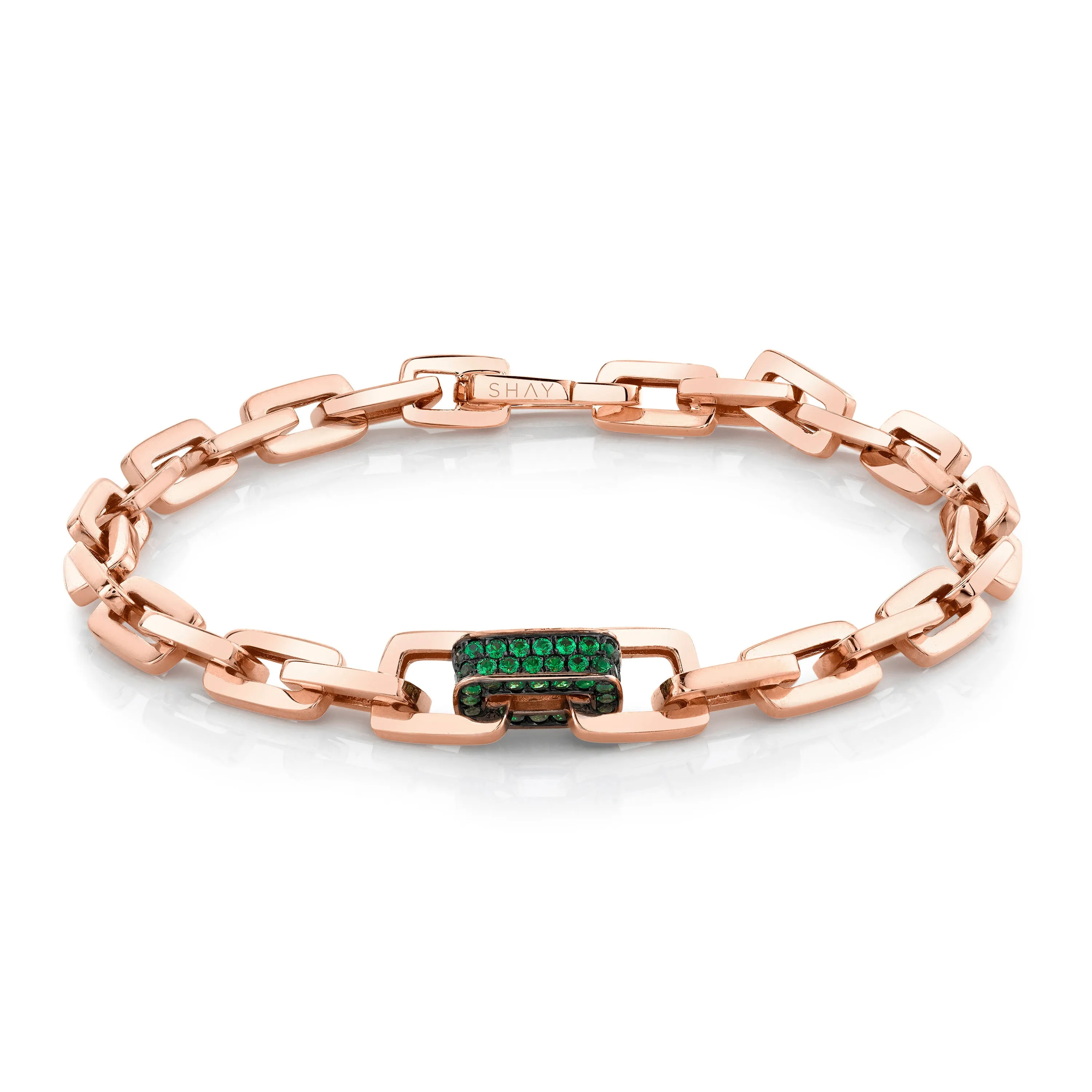 SINGLE PAVE GREEN GARNET SOLID GOLD MINI DECO LINK BRACELET