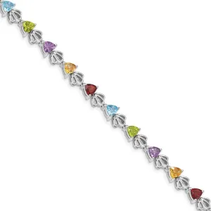 Sterling Silver Rhod-plat Ameth, Bl Top, Citri, Perid, Garnet Bracelet QG5062-7.5