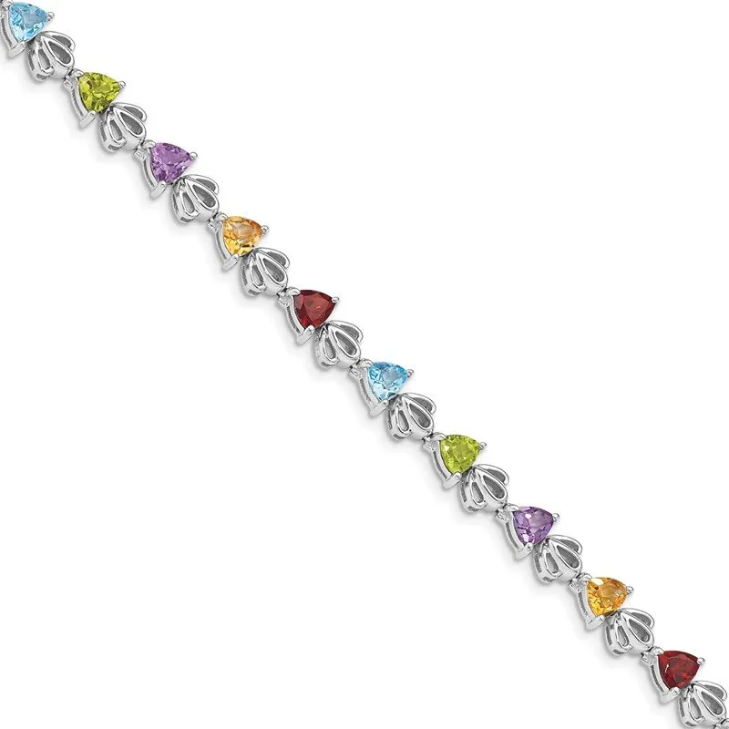 Sterling Silver Rhod-plat Ameth, Bl Top, Citri, Perid, Garnet Bracelet QG5062-7.5