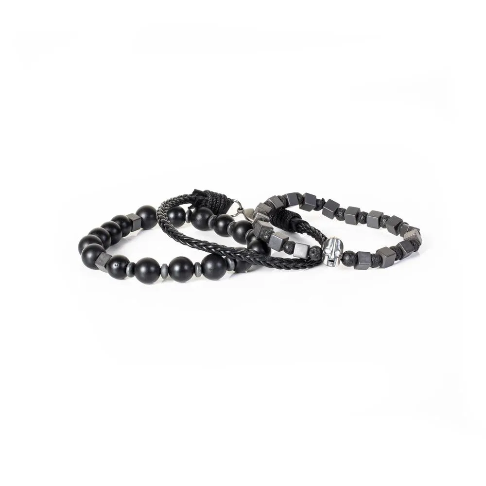 The Skull Beaded Gray Bracelet Set