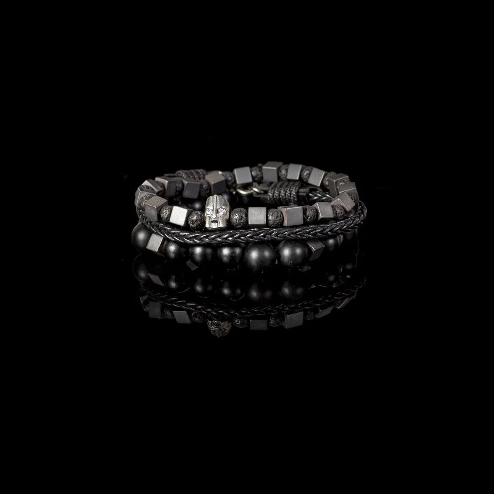 The Skull Beaded Gray Bracelet Set