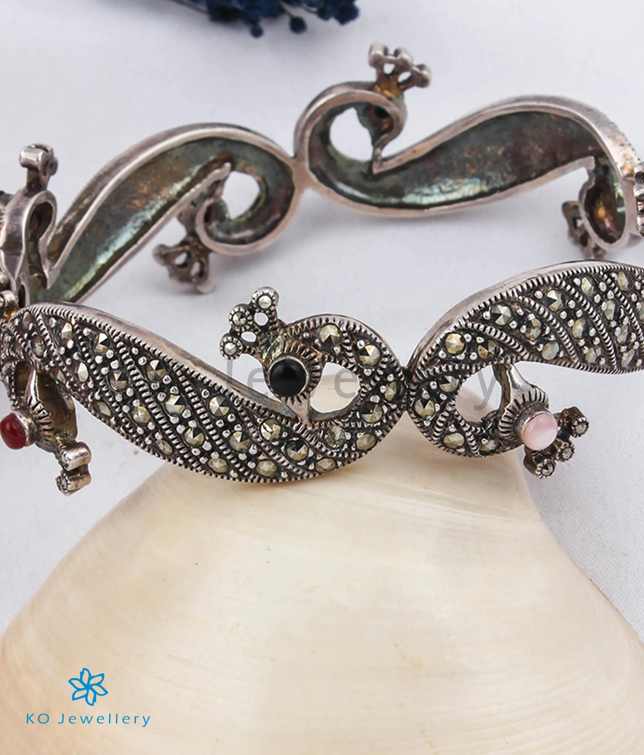 The Zikhin Silver Marcasite Peacock Bracelet (Multicolour)