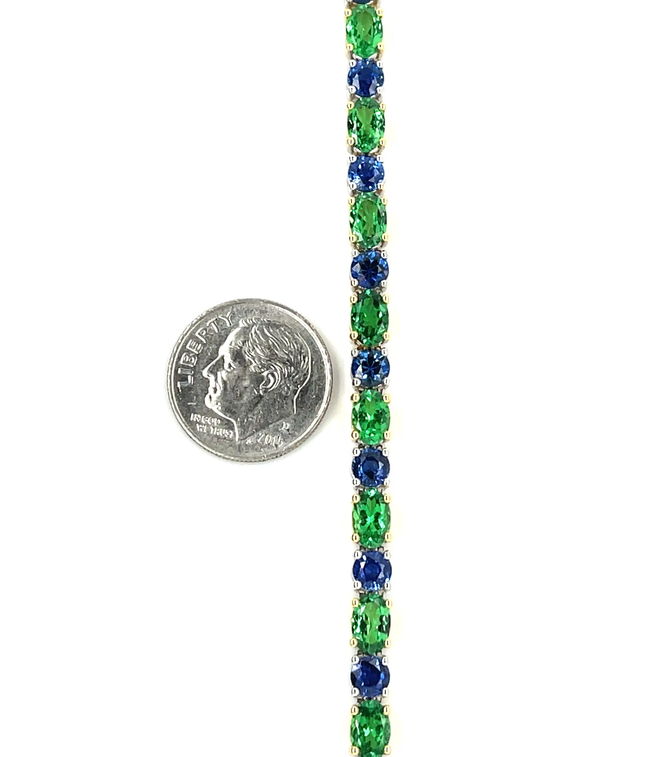 Tsavorite Green Garnet and Blue Sapphire Link Bracelet in 18k Gold