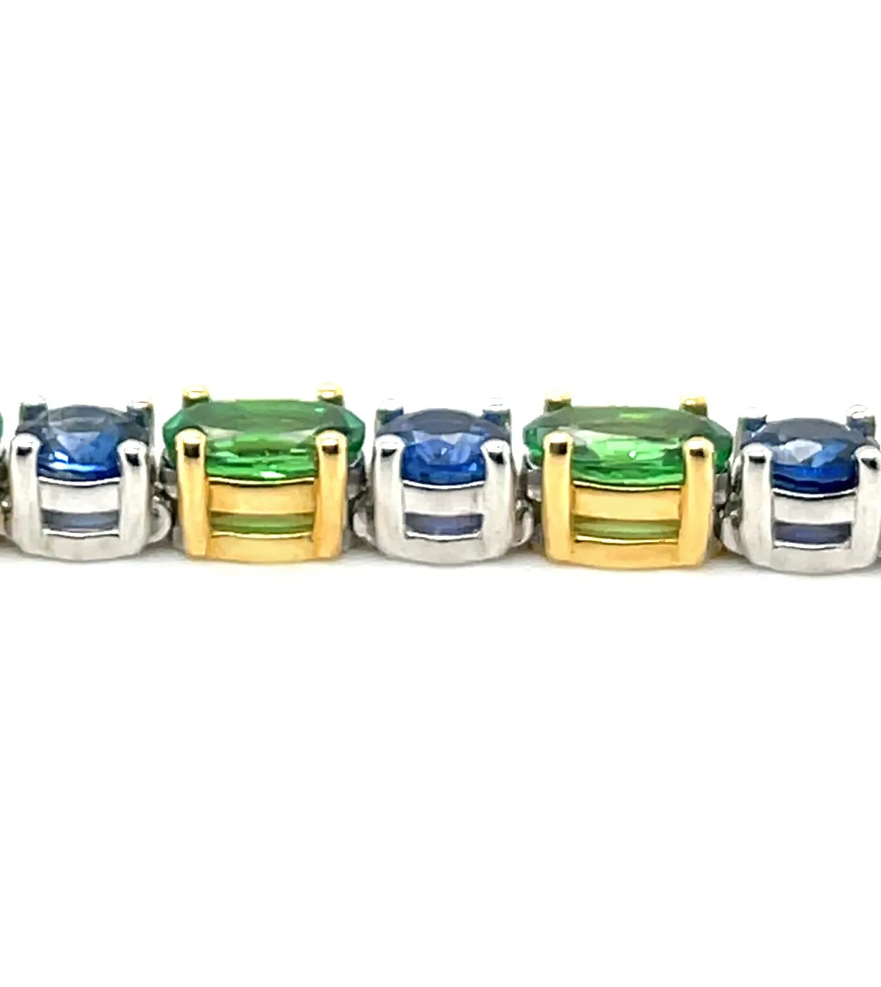 Tsavorite Green Garnet and Blue Sapphire Link Bracelet in 18k Gold