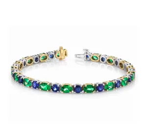 Tsavorite Green Garnet and Blue Sapphire Link Bracelet in 18k Gold