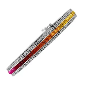 White Gold Diamond And Rainbow Sapphire Bracelet